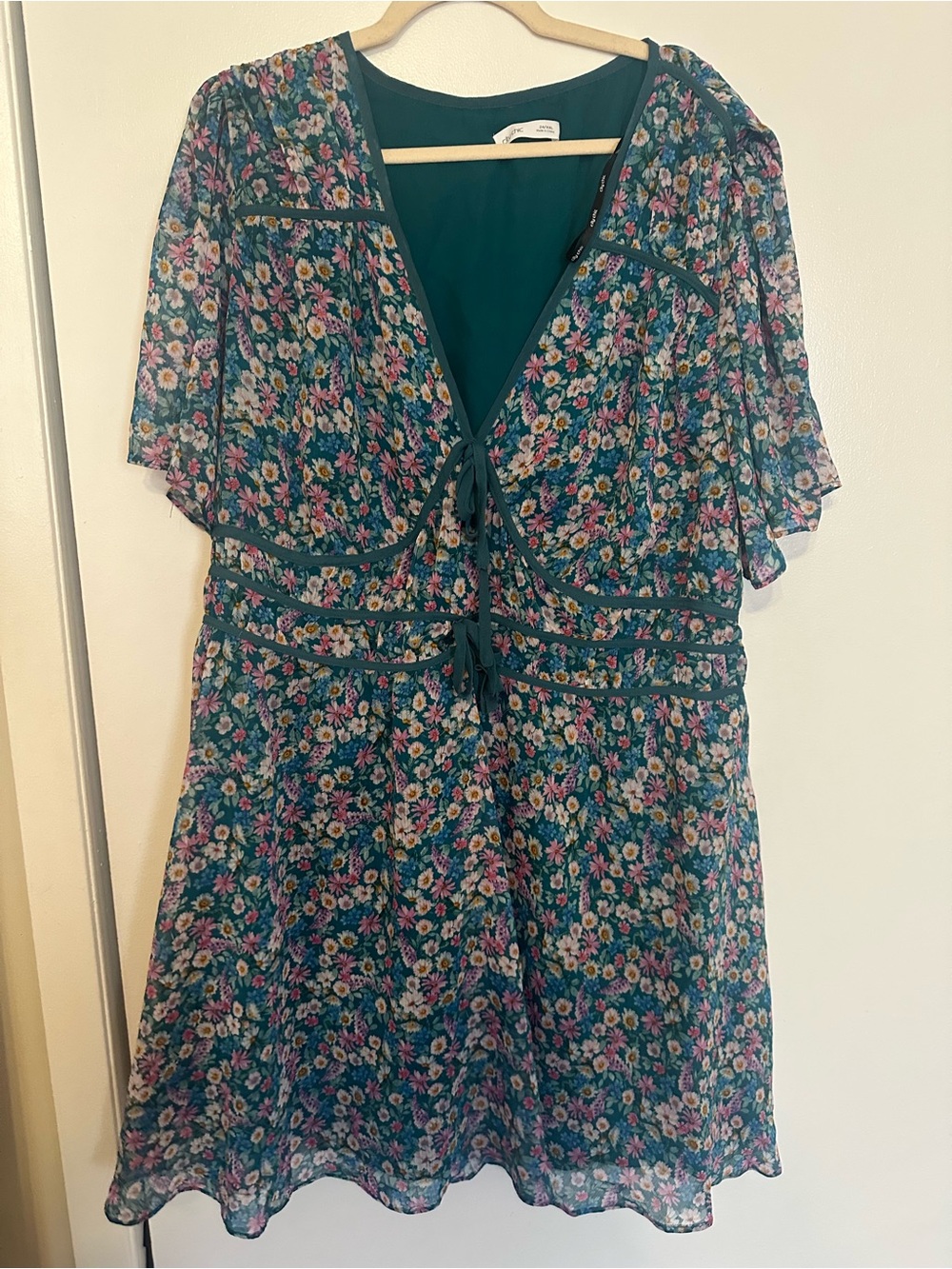 City Chic Teal Floral Tie-Front Dress